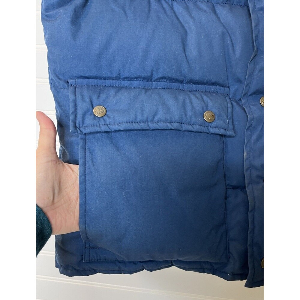 Eddie Bauer Down Puffer Vest Large Vintage 80s Outdoors Hiking Mens Blue - Picture 9 of 16